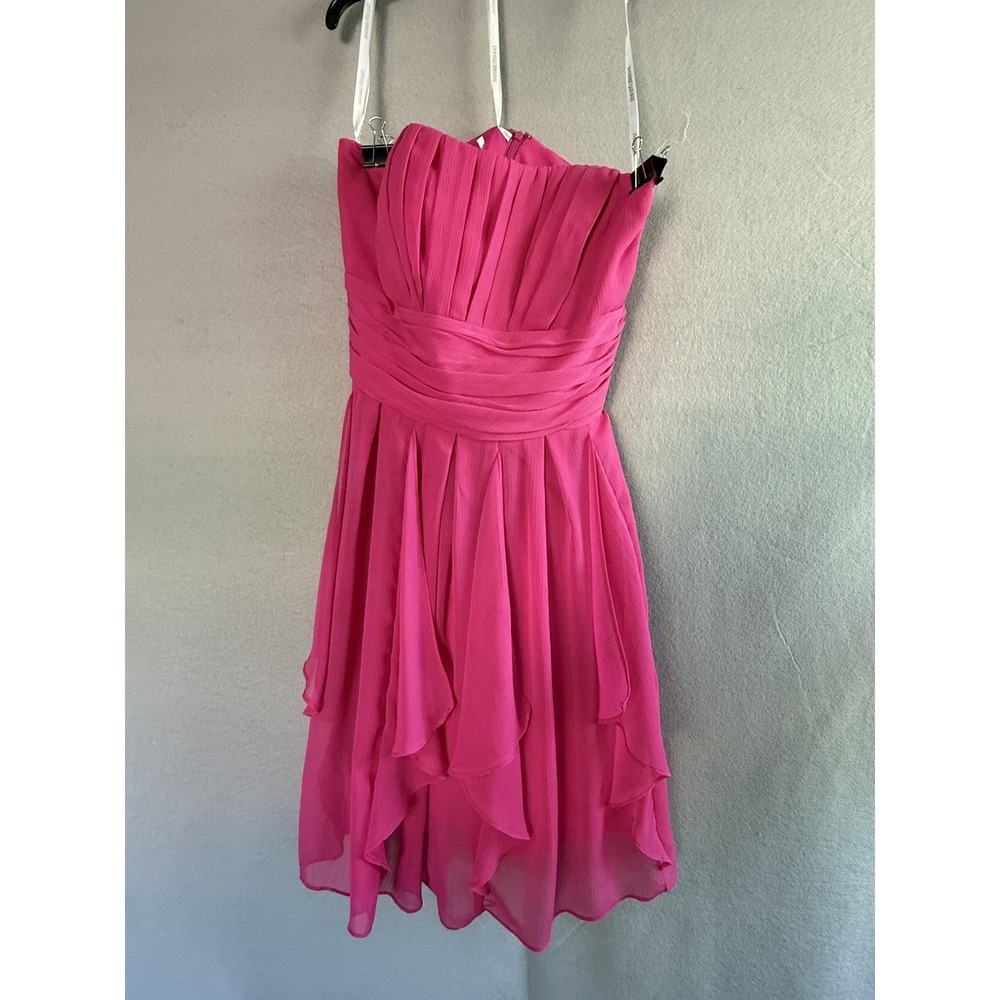 David's Bridal Dress Womens 12 Pink Chiffon Strapless Sweetheart Fit Flare Mini